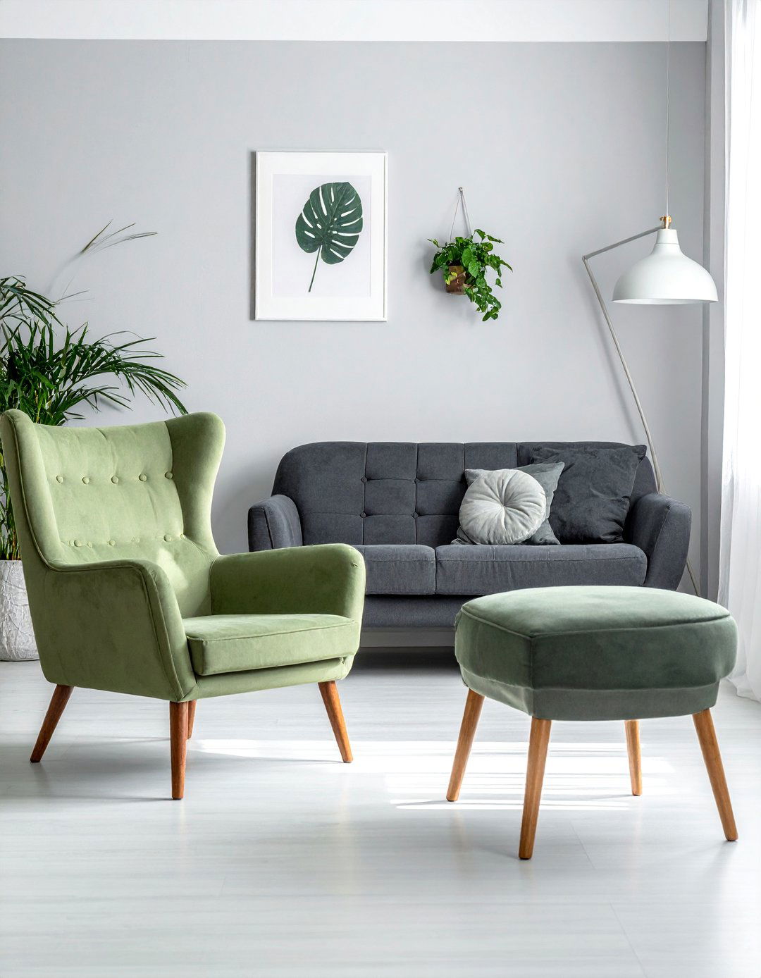 Mid Century Modern Furniture in a Grey and Sage Scheme - 20 Grey and Sage Green Living Room Ideas