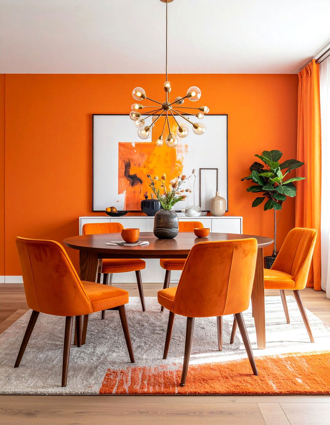 Mid Century Modern Orange Dining Room - 30 Orange Room Ideas to Brighten Your Home