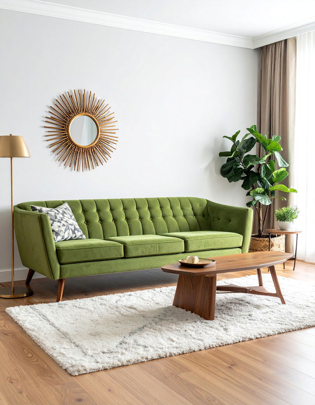 Mid Century Modern Room and a Sage Green Couch - 20 Sage Green Couch Living Room Ideas for Serenity