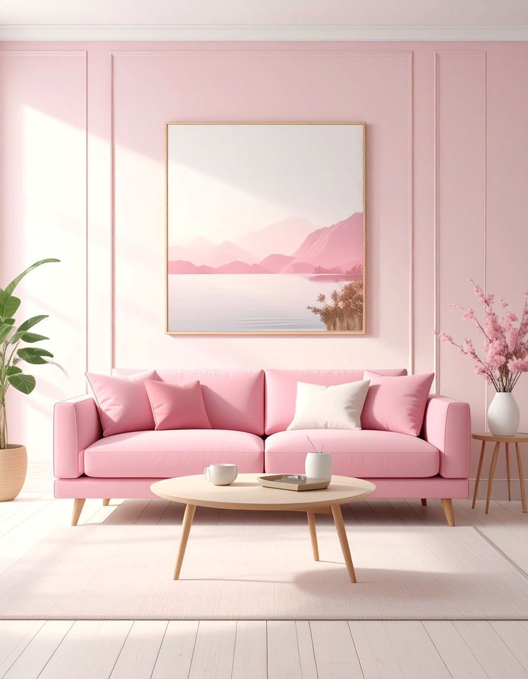 Millennial Pink Paired with Off White Tones - 20 Pink and White Living Room Ideas for a Cozy Look