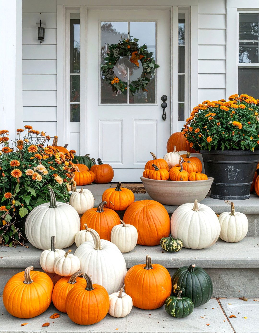 Mini Pumpkin Collection - 30 Front Door Fall Decor Ideas to Welcome the Season