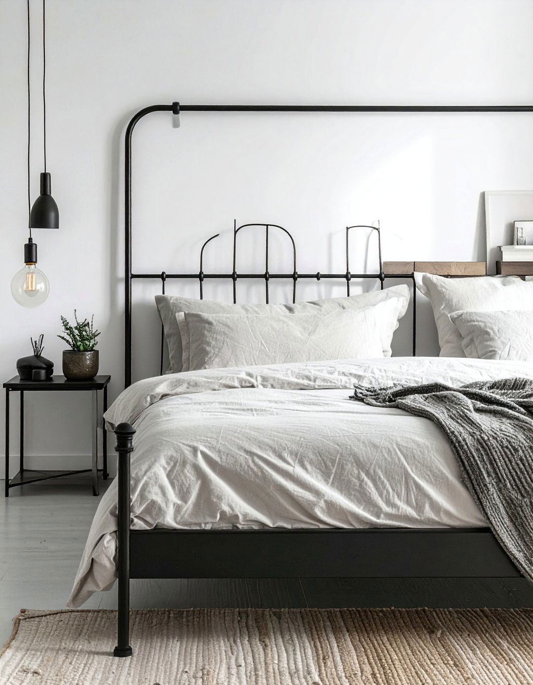 Minimalist Black Metal Frame Headboard - 15 Black Headboard Bedroom Ideas for Dramatic Flair