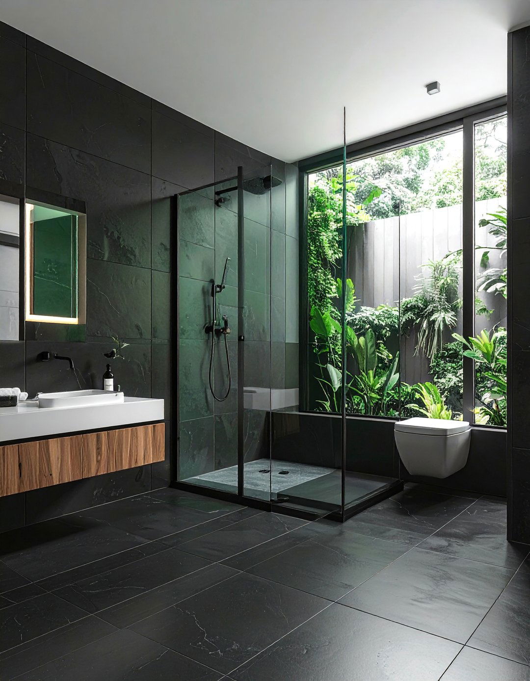 Minimalist Black and Green Wet Room - 15 Stunning Black and Green Bathroom Design Ideas