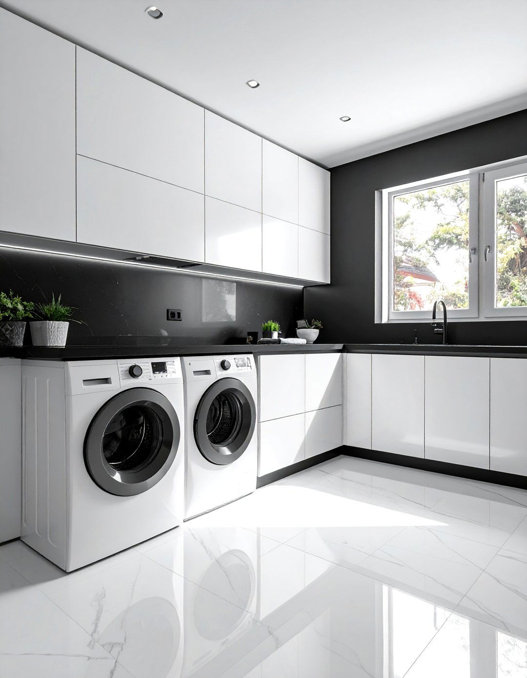 Minimalist Black and White Laundry Room Design - 15 Black and White Laundry Room Ideas for Elegance