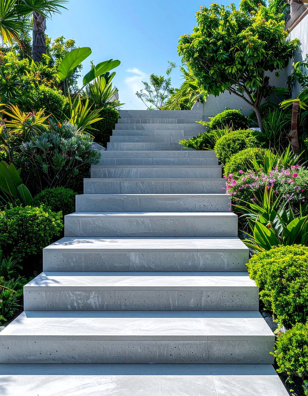 Minimalist Concrete Garden Stairs - 25 Concrete Garden Ideas to Enhance Your Outdoor Aesthetic