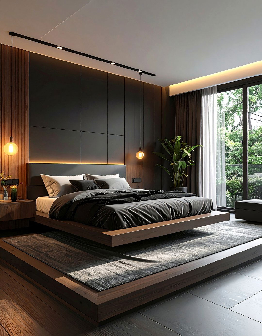Minimalist Dark Bedroom with Clean Lines - 25 Dark Bedroom Ideas for a Cozy and Moody Retreat