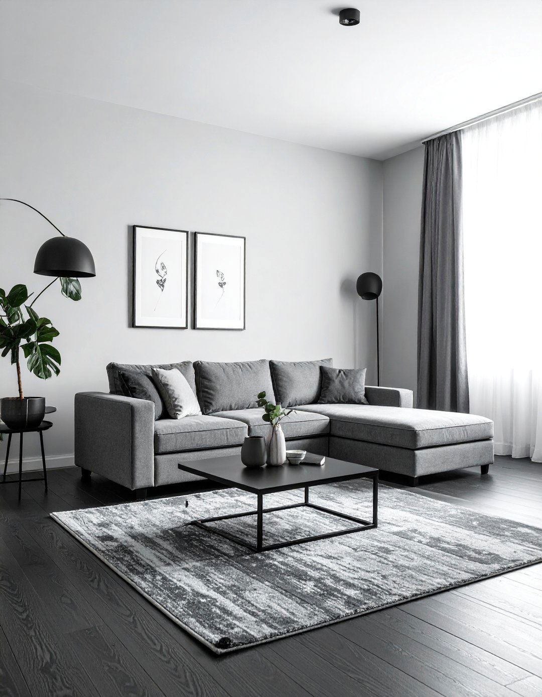 Minimalist Design with Clean Lines - 20 Grey Living Room With Dark Wood Floors Ideas