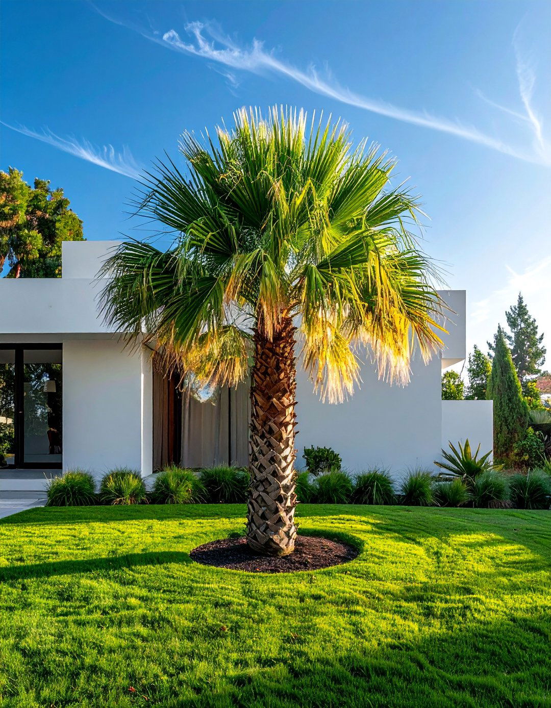 Minimalist Design with a Single Foxtail Palm - 35 Front Yard Palm Tree Landscape Design Ideas