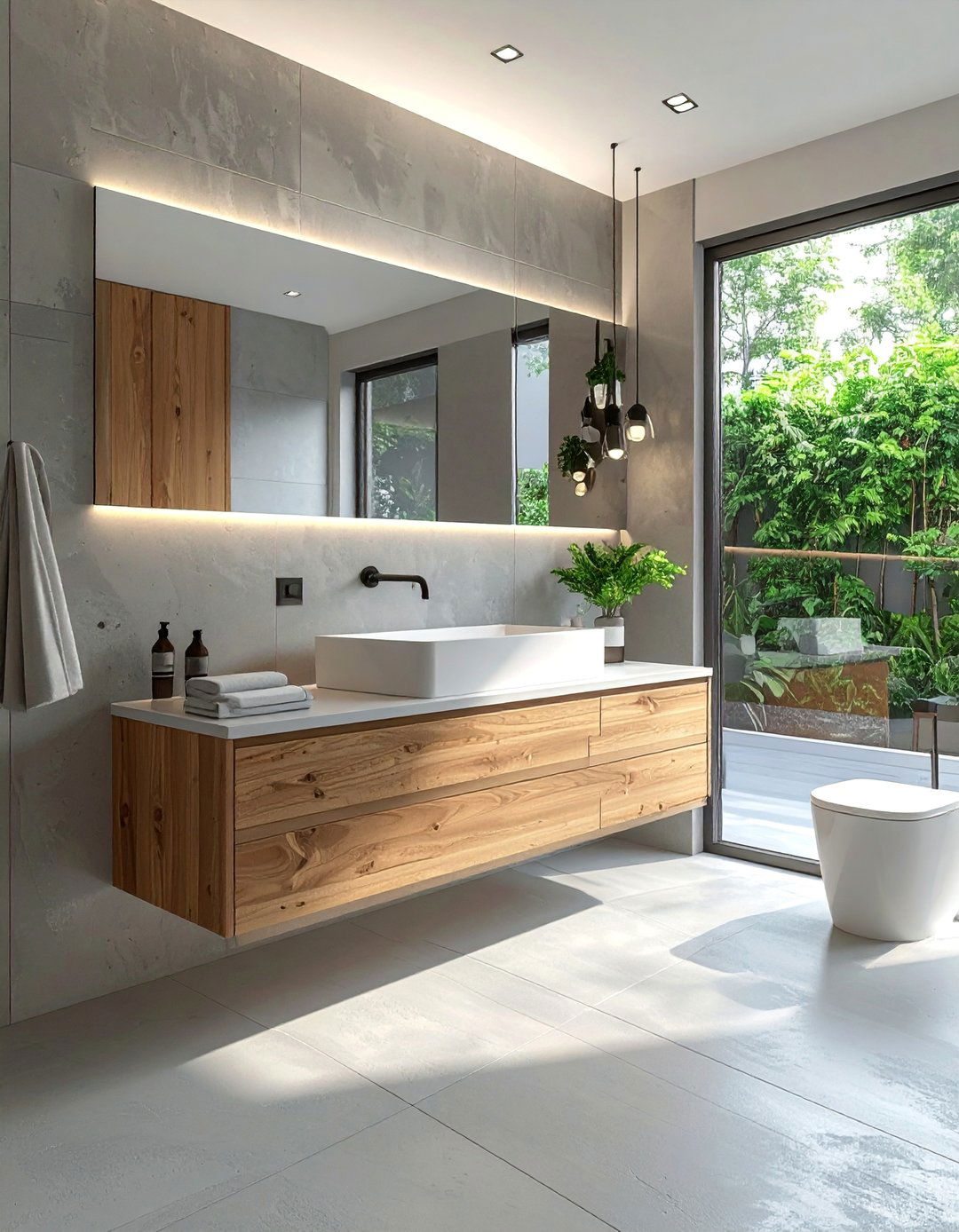 Minimalist Gray Floor Bathroom with a Floating Vanity - 25 Gray Floor Bathroom Ideas for a Modern and Sleek Look