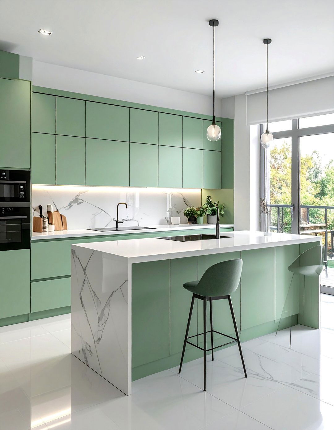 Minimalist Mint Green Kitchen with Sleek Cabinets - 30 Mint Green Kitchen Ideas for a Fresh Look
