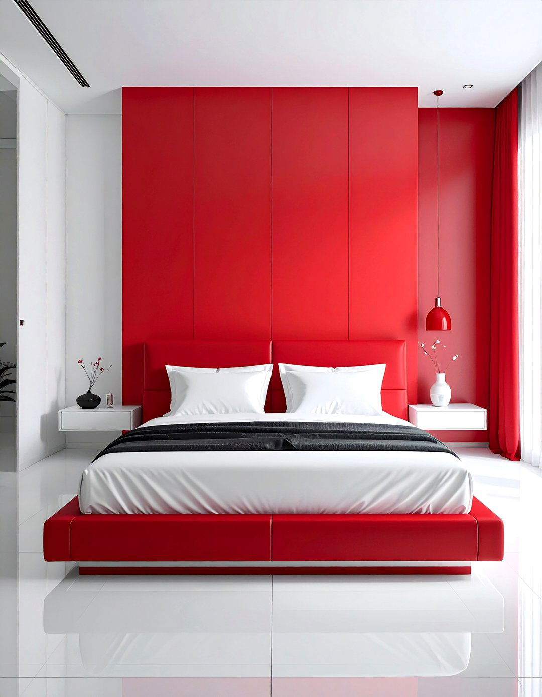 Minimalist Red Bedroom with Clean Lines - 20 Red Bedroom Ideas to Create a Bold and Cozy Space