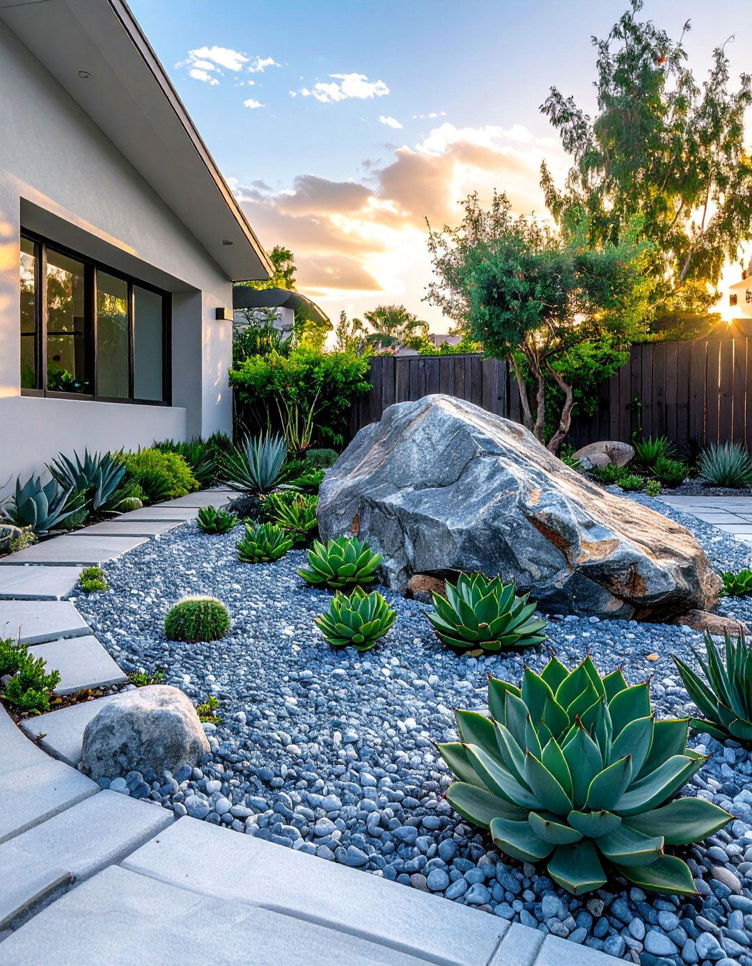 Minimalist Rock Garden with Succulents - 40 Small Front Yard Landscaping Ideas to Boost Curb Appeal