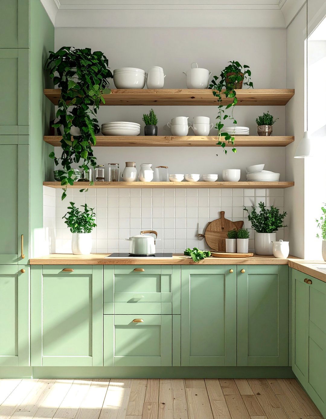 Mint Green Lower Cabinets with Wood Uppers - 30 Mint Green Kitchen Ideas for a Fresh Look