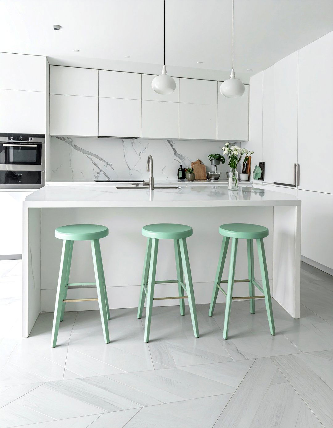 Mint Green Painted Kitchen Stools - 30 Mint Green Kitchen Ideas for a Fresh Look