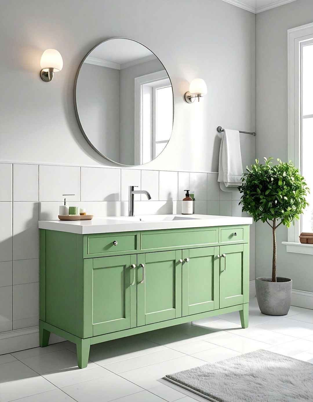 Mint Green Vanity in a Small Bathroom Design - 15 Gorgeous Bathroom Designs Featuring Green Vanities