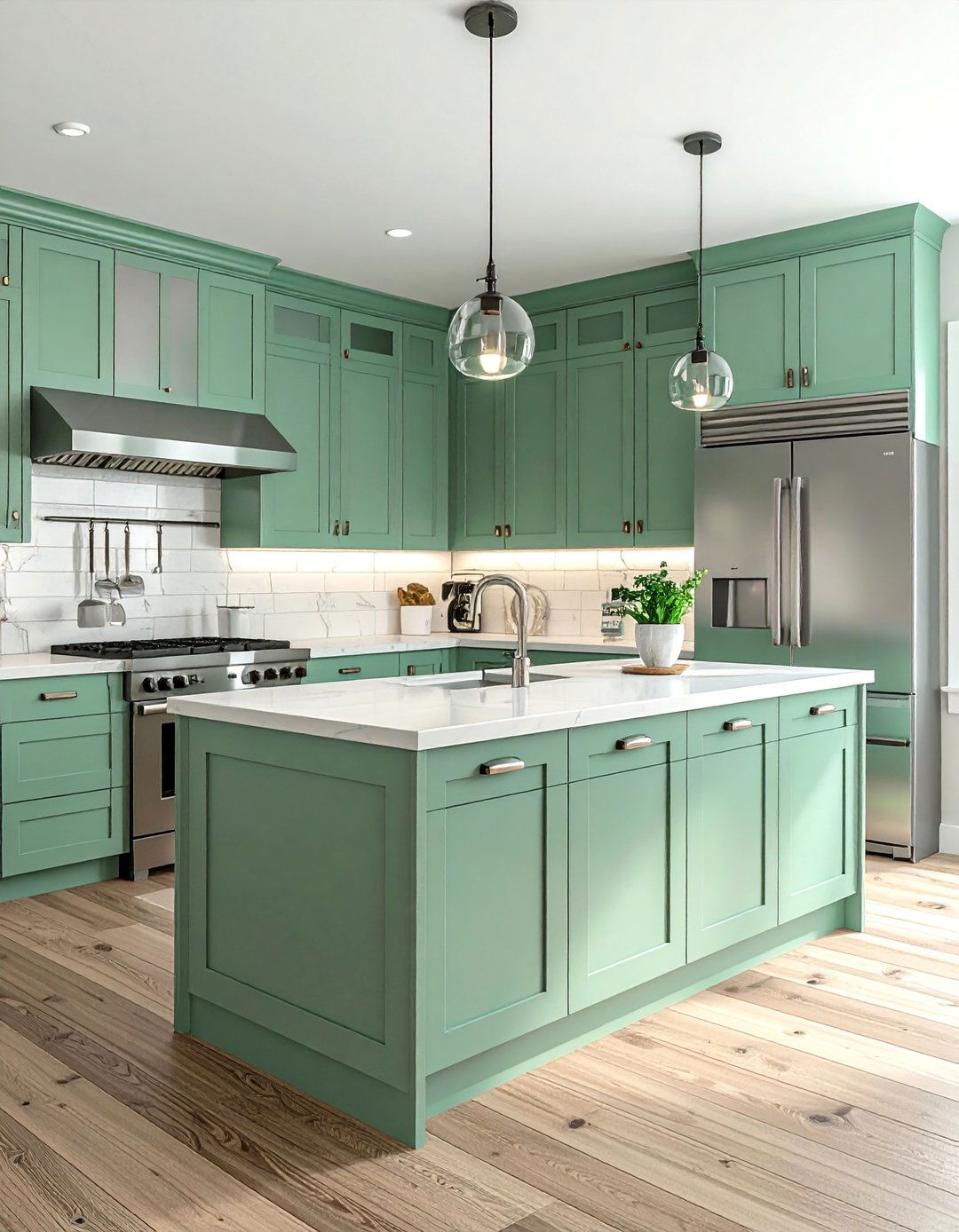 Mint Green and Stainless Steel Appliances - 30 Mint Green Kitchen Ideas for a Fresh Look
