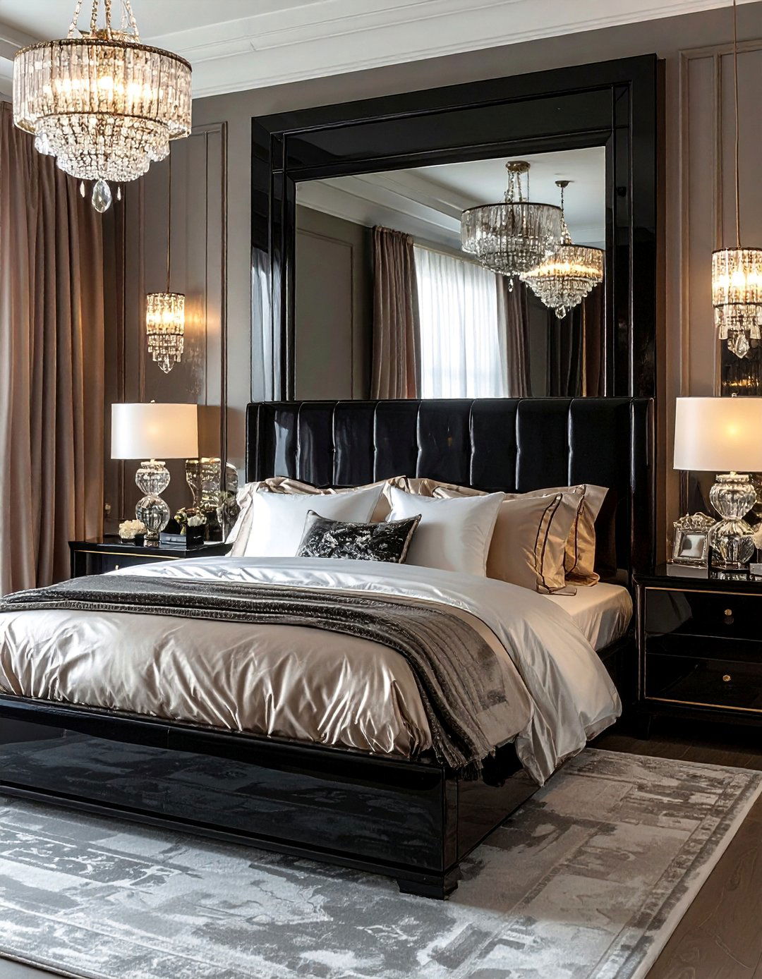 Mirrored Black Frame Headboard - 15 Black Headboard Bedroom Ideas for Dramatic Flair