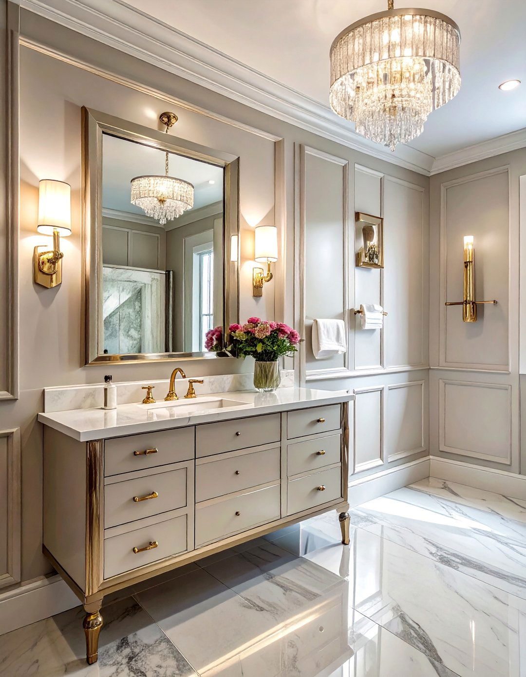Mirrored Panel Powder Room Wainscoting - 25 Powder Room Wainscoting Ideas for a Stylish Bathroom