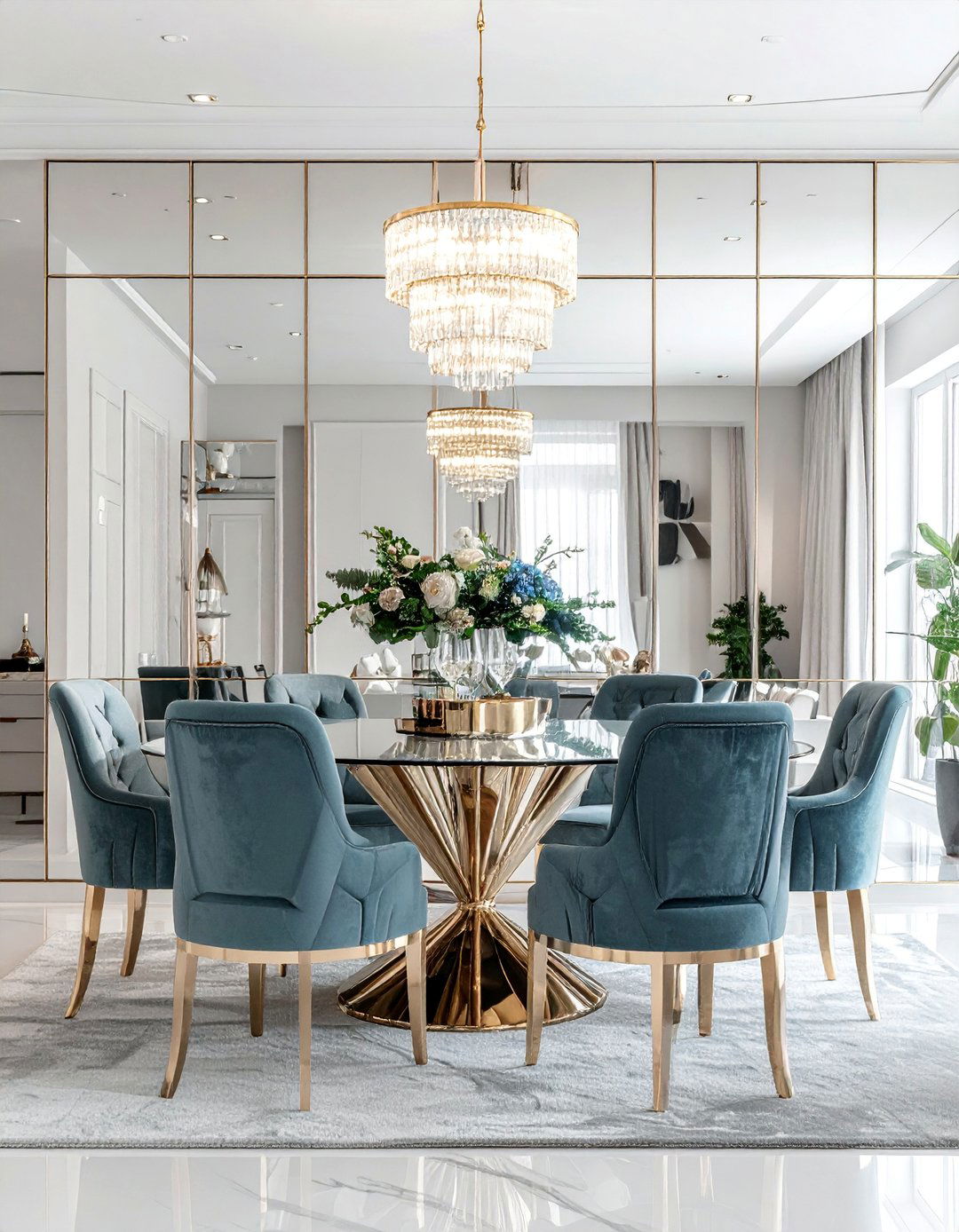 Mirrored Surfaces with Crystal Accents - 40 Luxurious Dining Room Ideas for Elegant Entertaining
