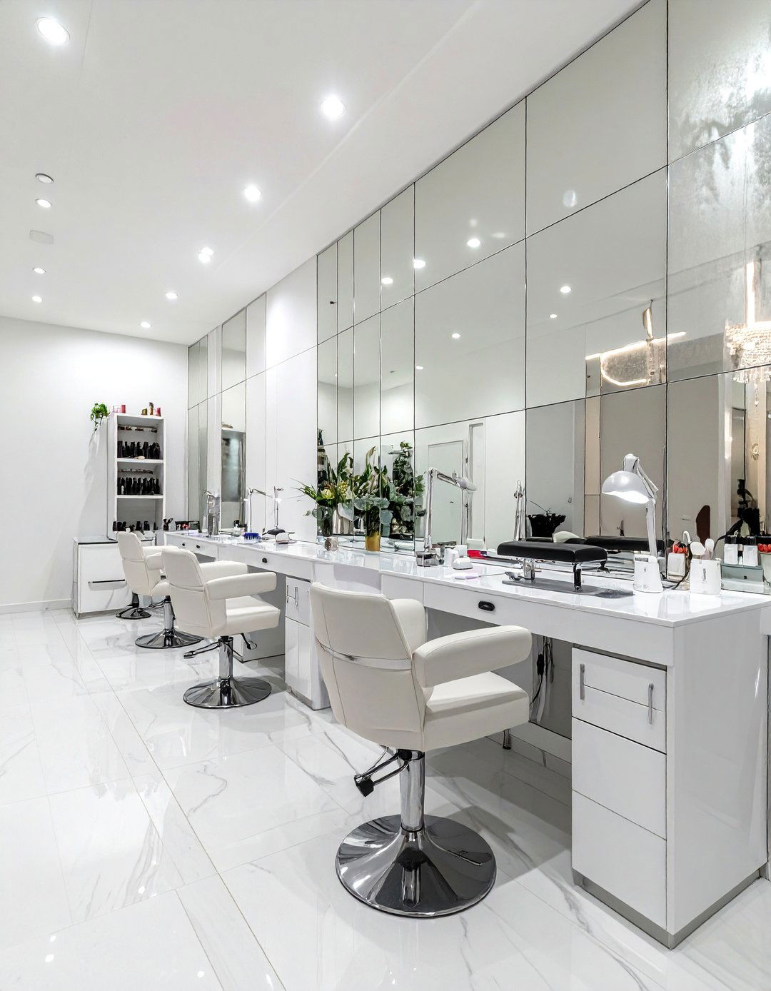 Mirrored Wall Panel Nail Salon Design - 30 Nail Salon Interior Design Ideas for a Chic Look
