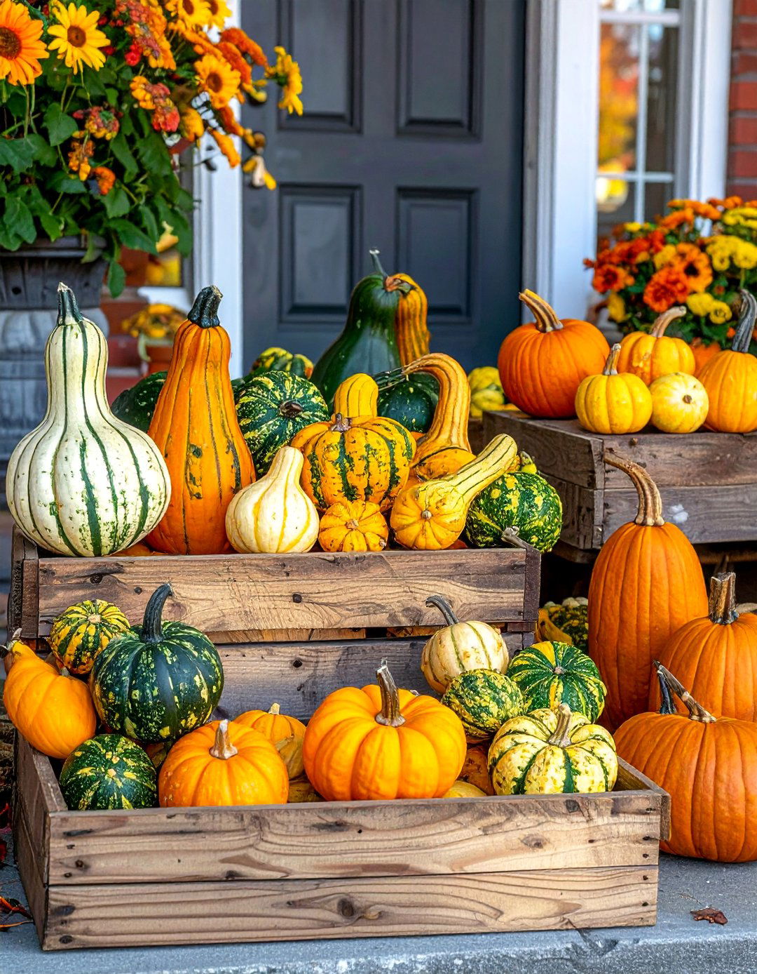 Mixed Gourd Collection - 30 Front Door Fall Decor Ideas to Welcome the Season