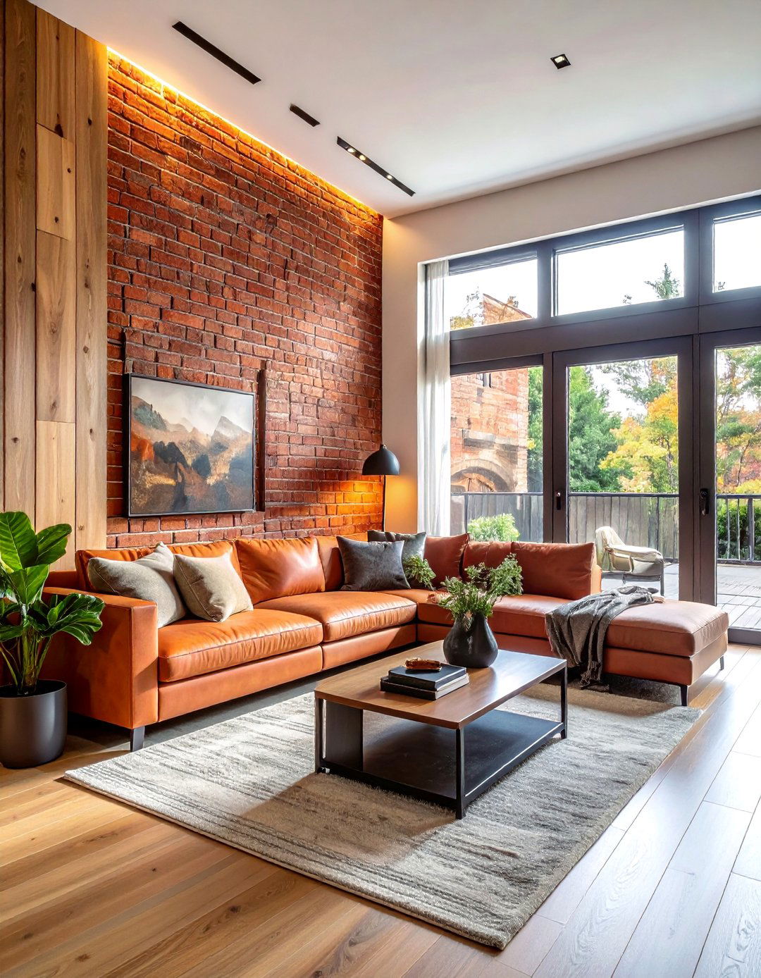 Mixed Material Brick and Wood Accent Wall - 20 Brick Accent Wall Ideas for Modern Home Design