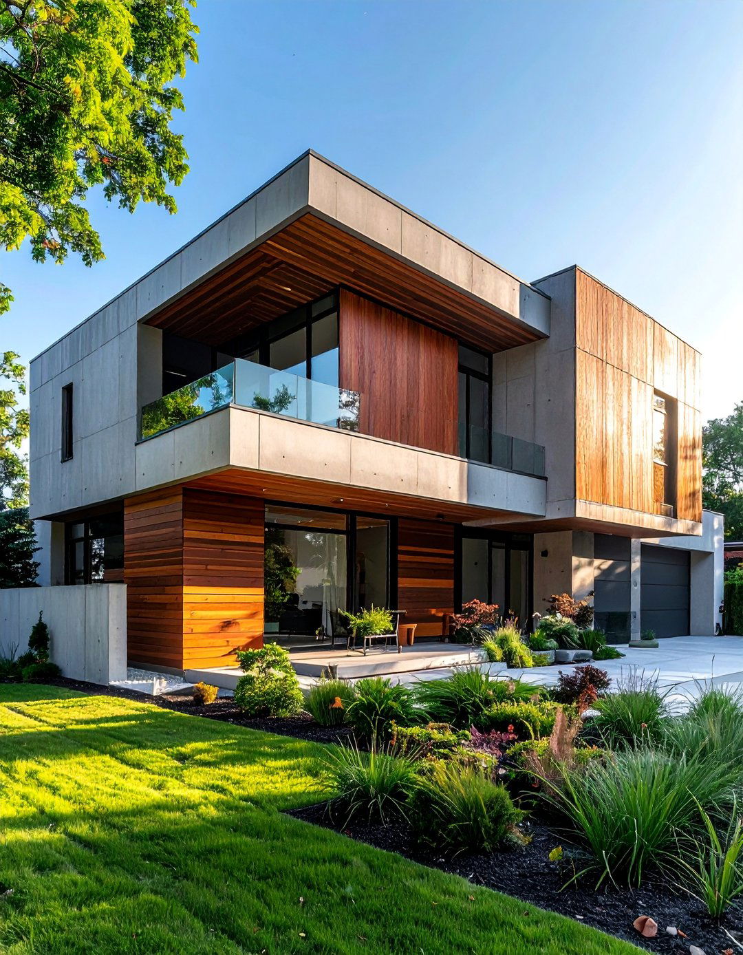 Mixed Material Facade with Wood and Concrete - 35 Modern House Exterior Design Ideas for a Sleek Look