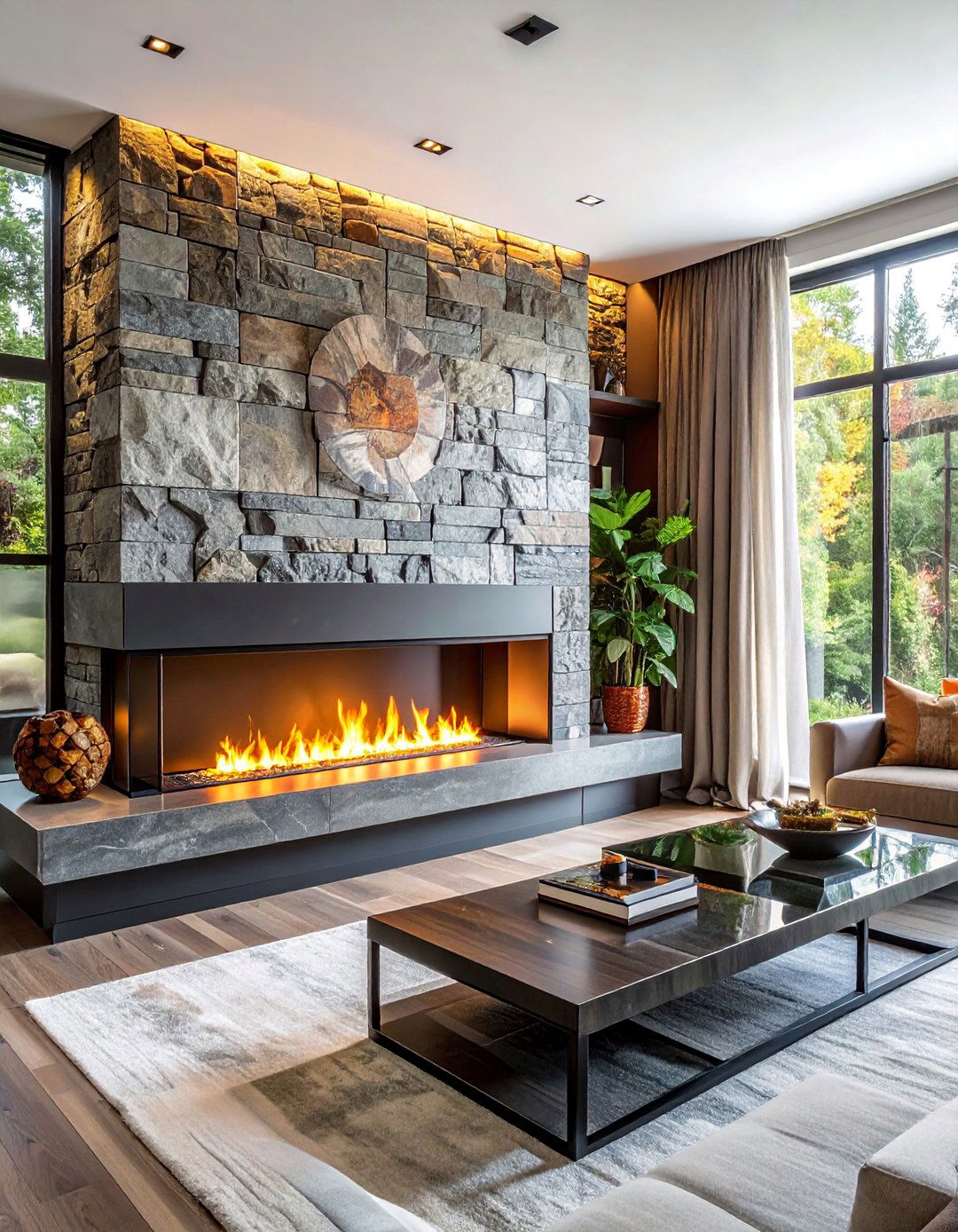 Mixed Material Texture Combinations - 40 Modern Fireplace Ideas to Warm Up Your Home
