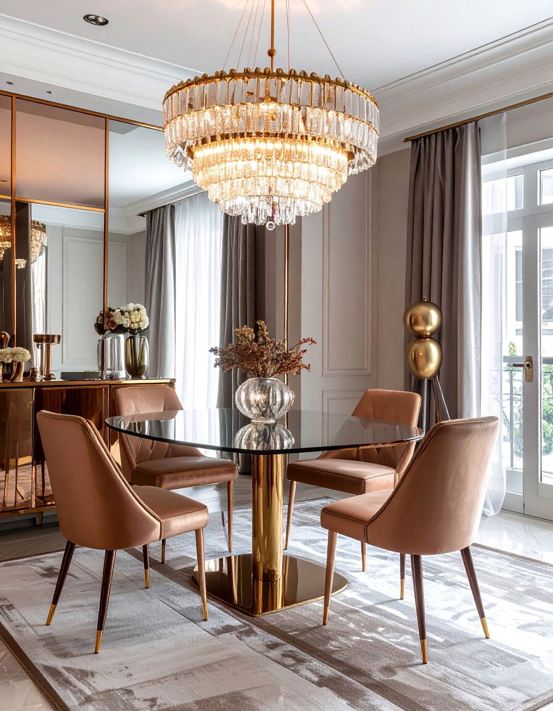 Mixed Metallic Finishes with Glass Elements - 40 Luxurious Dining Room Ideas for Elegant Entertaining