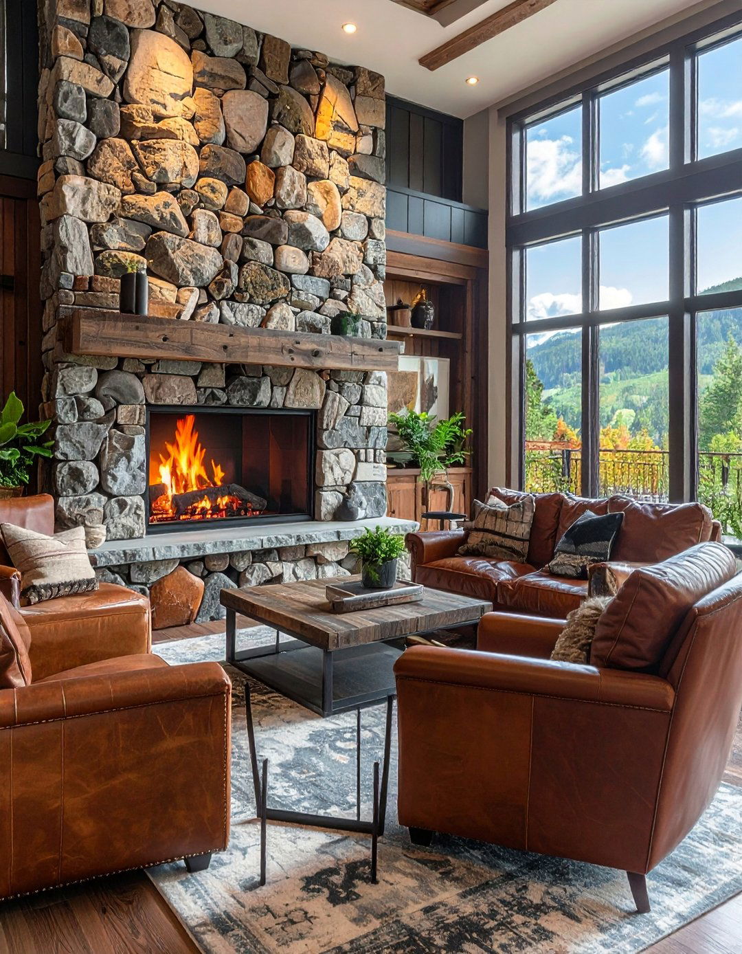 Mixed Stone and River Rock Fireplace - 30 Unique River Rock Fireplace Ideas for Cozy Homes