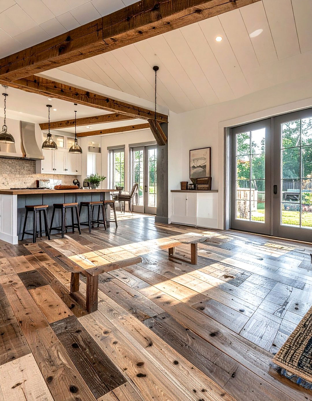 Mixed Width Reclaimed Flooring - 40 Farmhouse Flooring Ideas to Enhance Your Home's Charm
