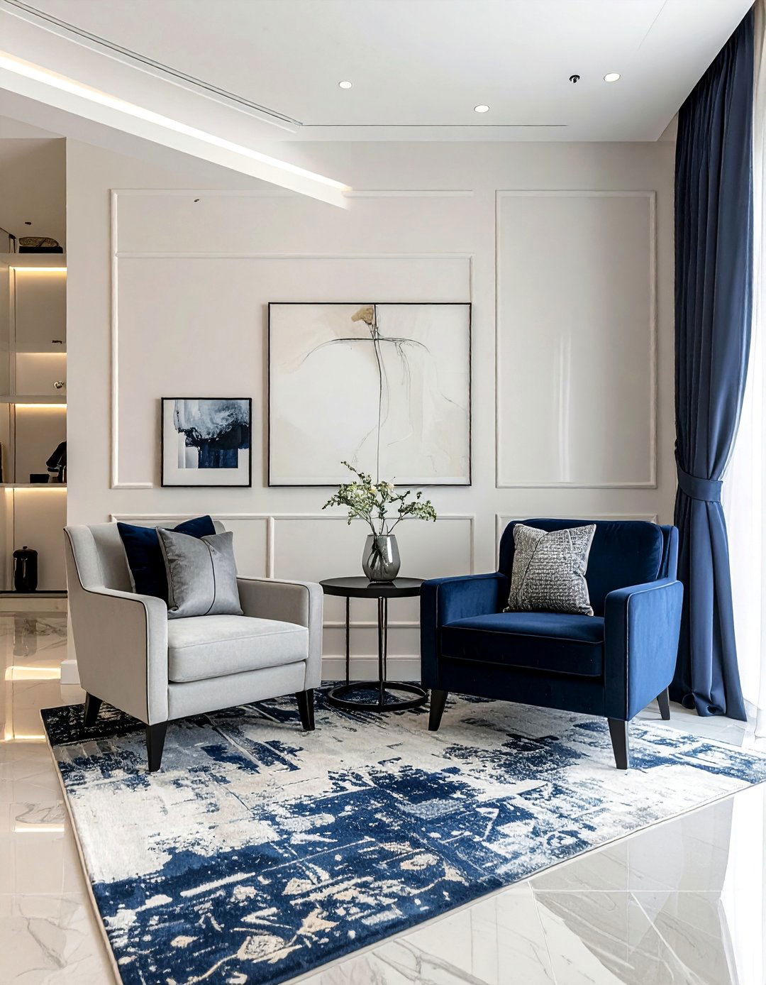 Mixing Navy and Cream with a Soft Gray - 25 Navy and Cream Living Room Ideas for Timeless Elegance