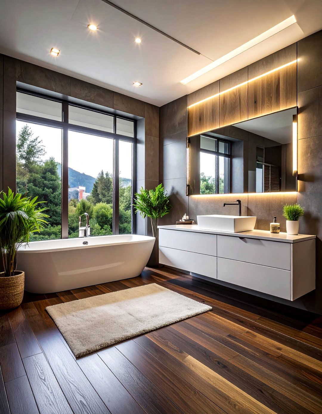 Modern Bathroom with Dark Hardwood - 25 Dark Wood Floor Bathroom Ideas for a Cozy Retreat