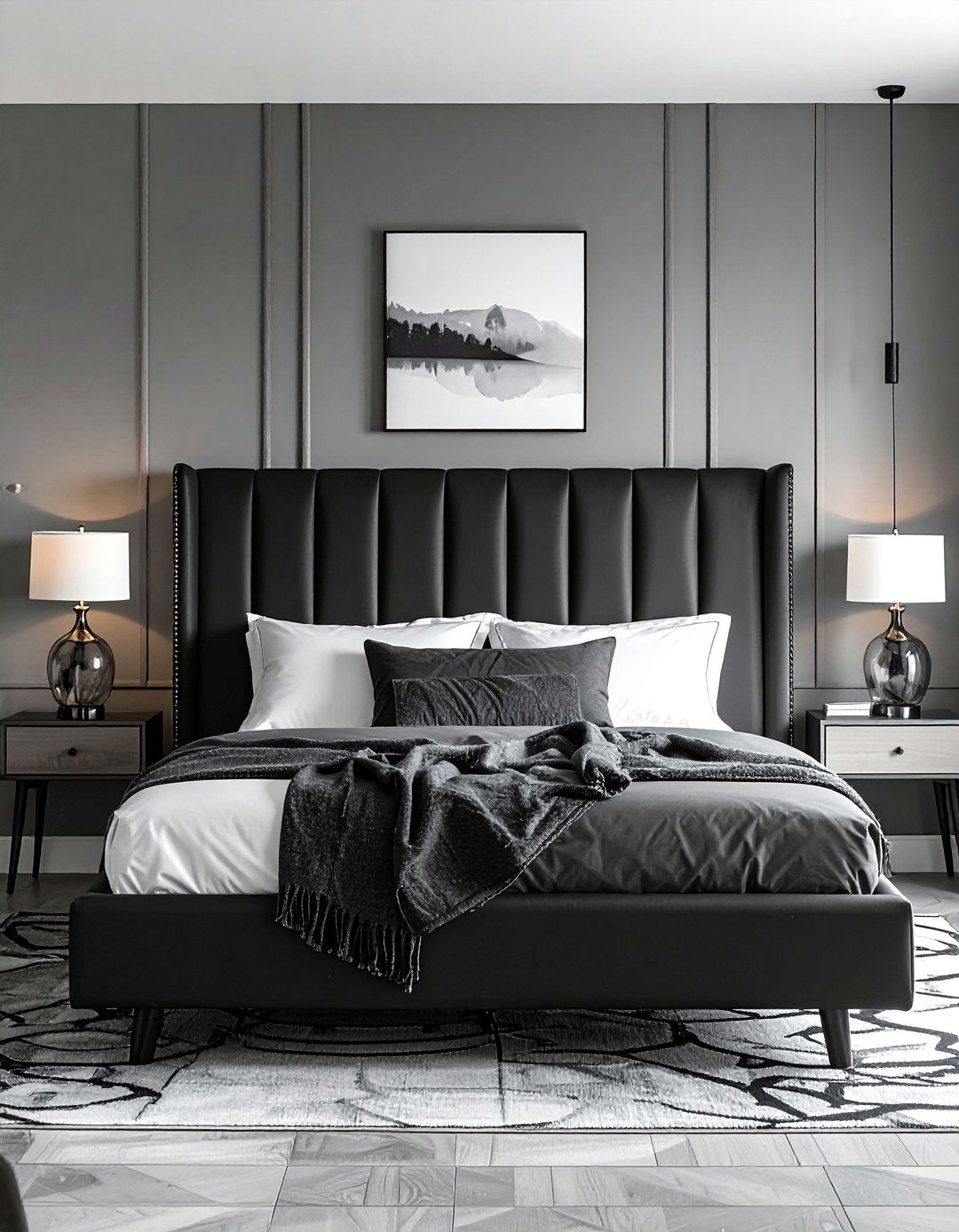 Modern Black Channel Tufted Headboard - 15 Black Headboard Bedroom Ideas for Dramatic Flair