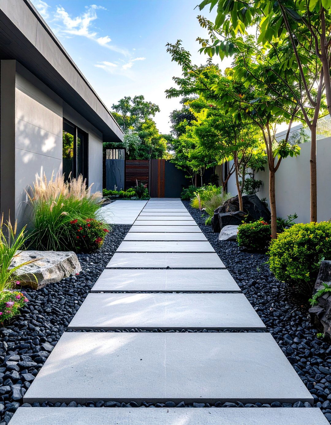 Modern Concrete Paver Garden Path - 30 Garden Path Ideas to Enhance Your Outdoor Space
