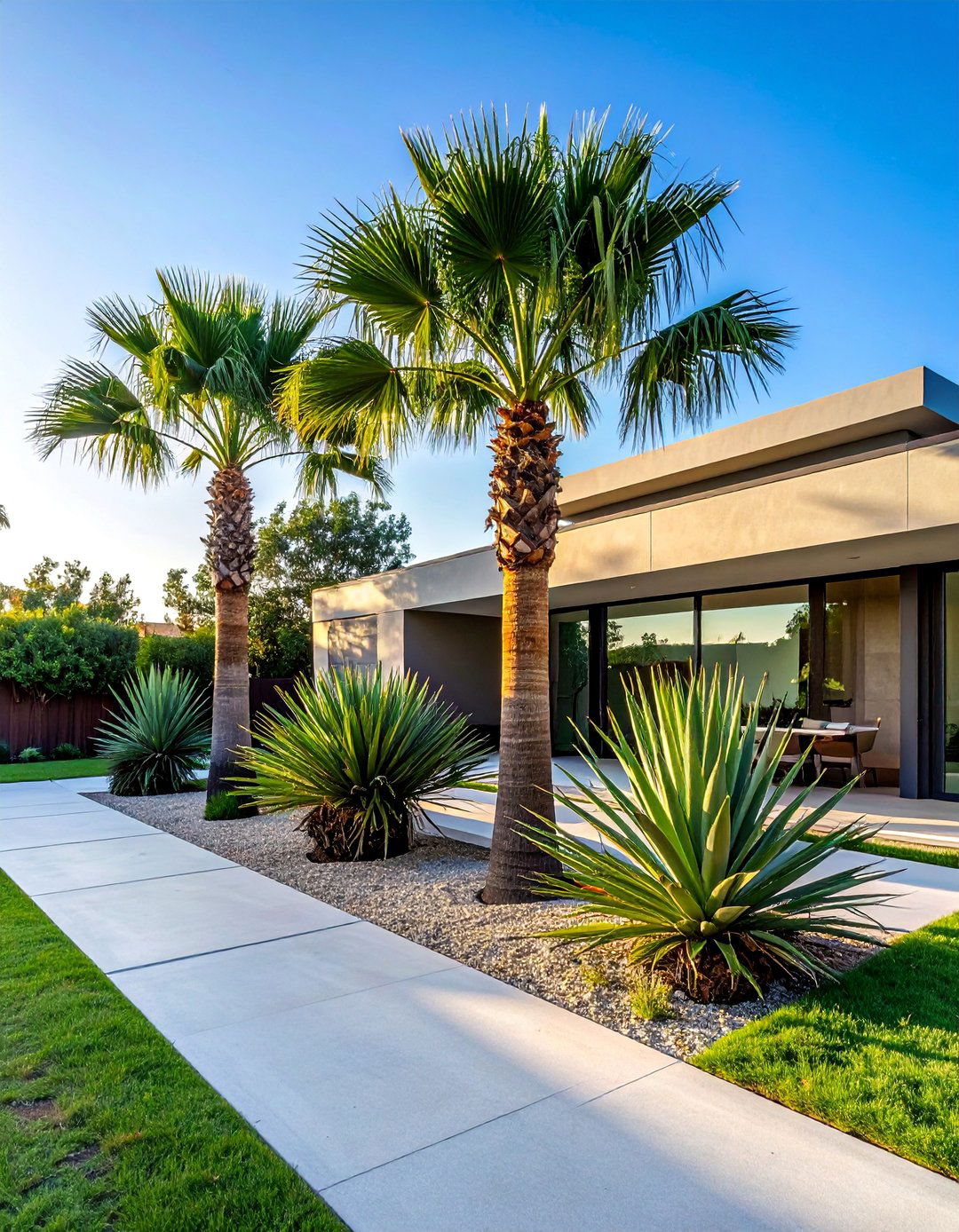 Modern Desertscape with Mexican Fan Palms - 35 Front Yard Palm Tree Landscape Design Ideas