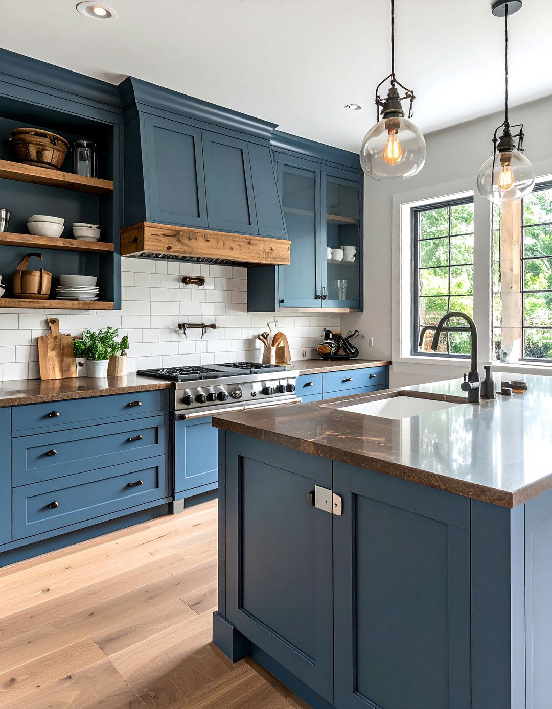 Modern Farmhouse Blue Cabinets With Leathered Brown Granite - 20 Blue Kitchen Cabinets With Brown Granite Countertops Ideas