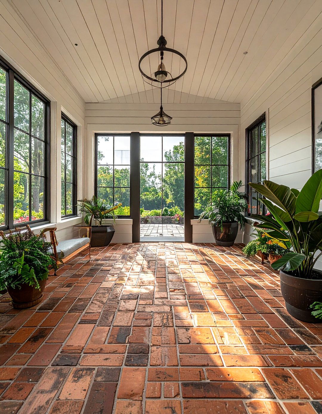 Modern Farmhouse Brick Floor Sunroom - 20 Brick Floor Sunroom Ideas for a Rustic Charm