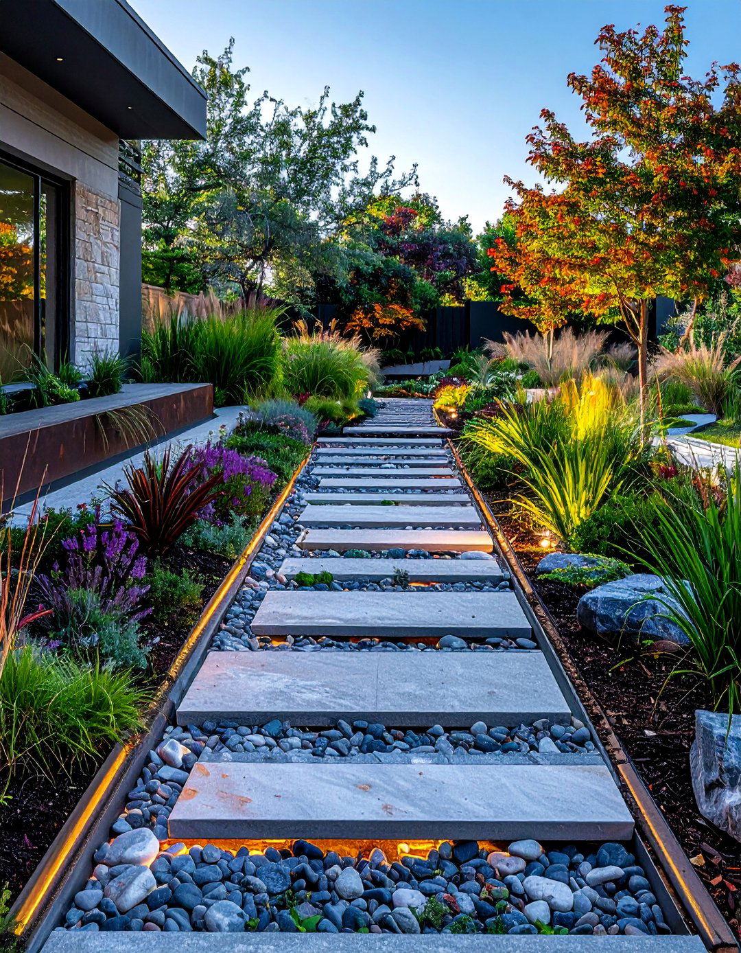 Modern Geometric Creek Bed - 30 Front Yard Dry Creek Bed Landscaping Ideas