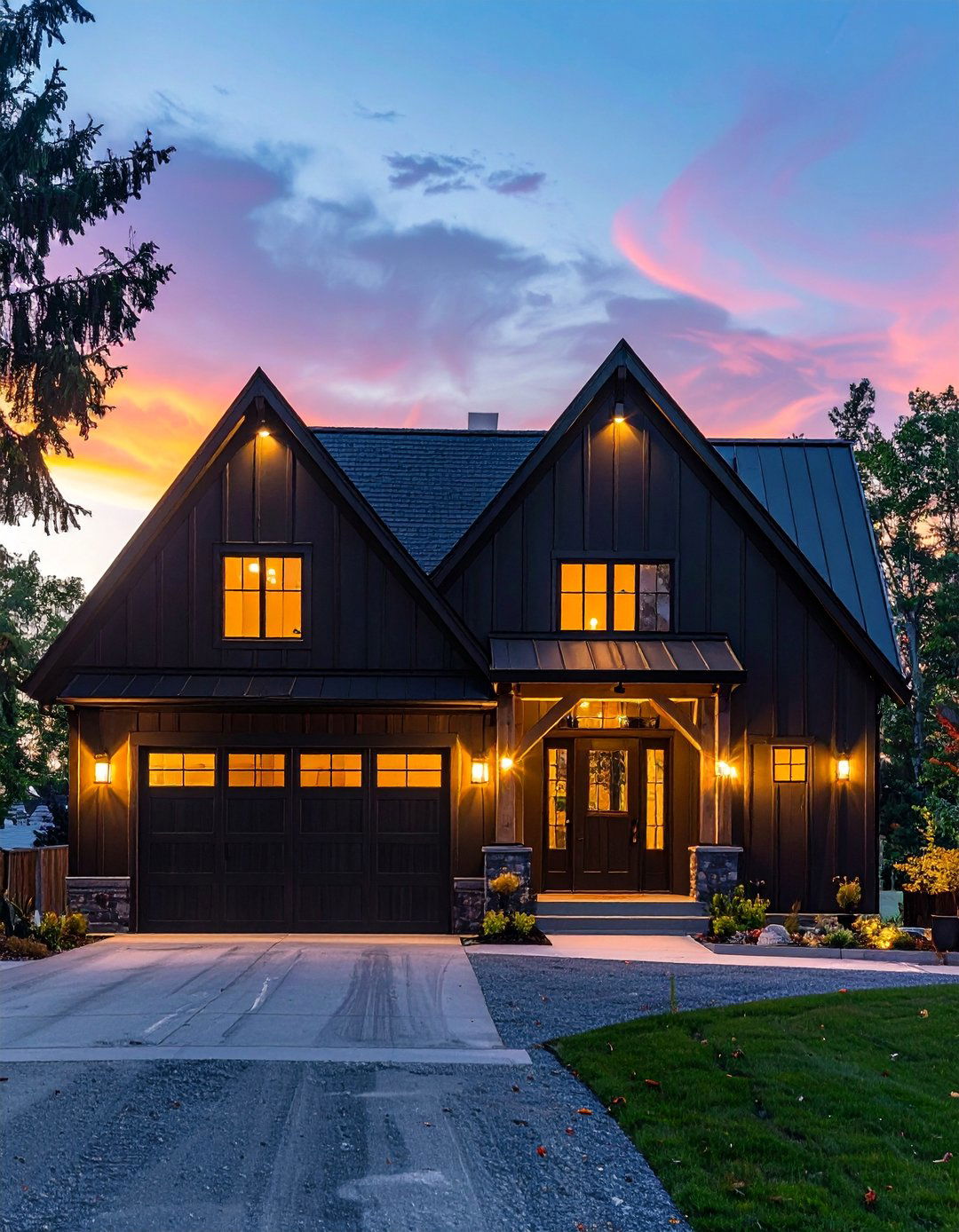 Modern Gooseneck Barn Lighting - 40 Black Modern Farmhouse Exterior Design Ideas for a Sleek Look