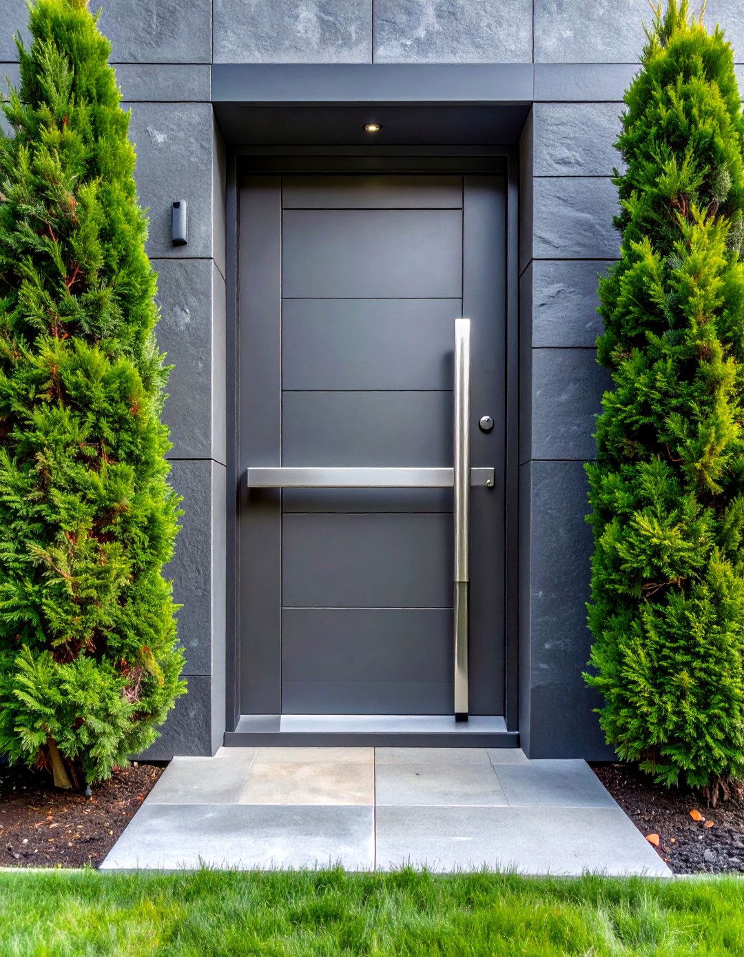 Modern Grey Front Door with a Horizontal Pull Bar - 25 Grey Front Door Ideas for a Stylish Entrance