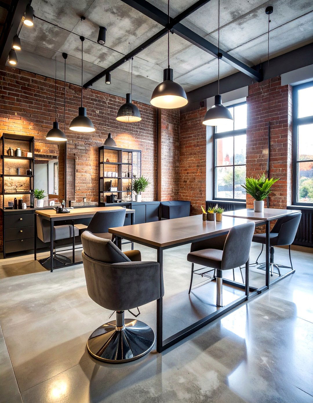 Modern Industrial Concrete Floor Nail Salon Design - 30 Nail Salon Interior Design Ideas for a Chic Look