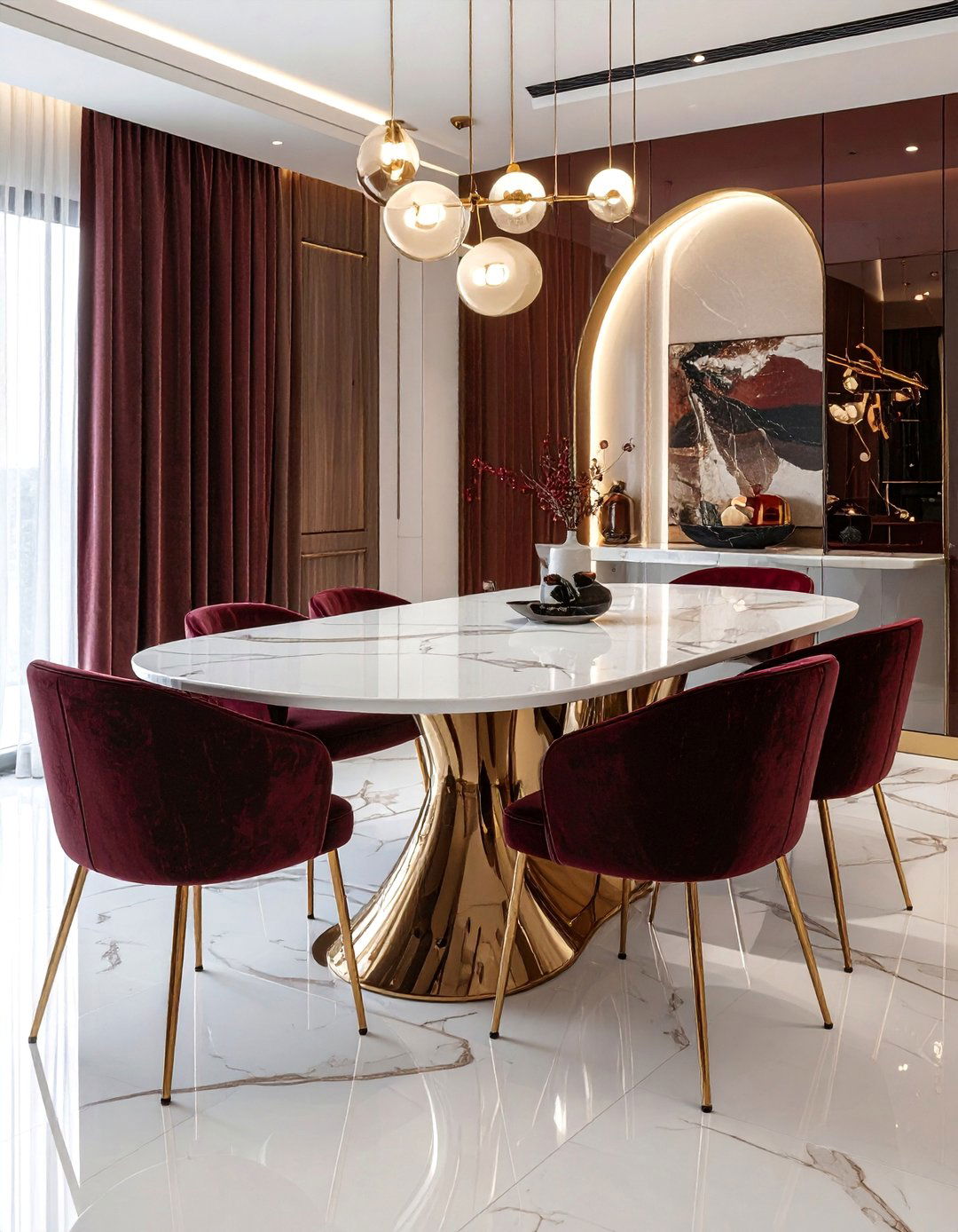 Modern Marble Dining Tables with Curved Seating - 40 Luxurious Dining Room Ideas for Elegant Entertaining