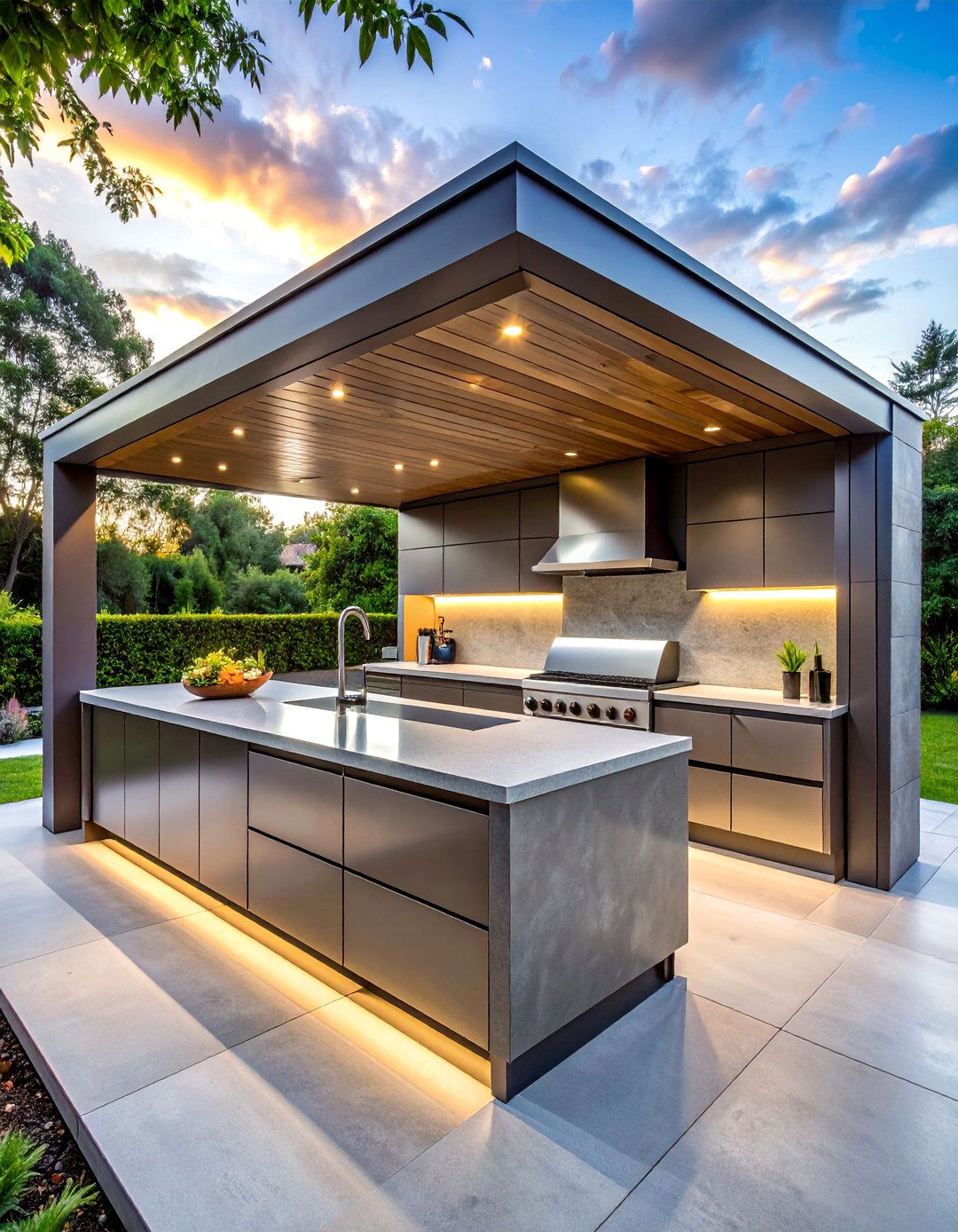 Modern Minimalist Poolside Design - 20 Outdoor Kitchen with a Gazebo Ideas for Entertaining