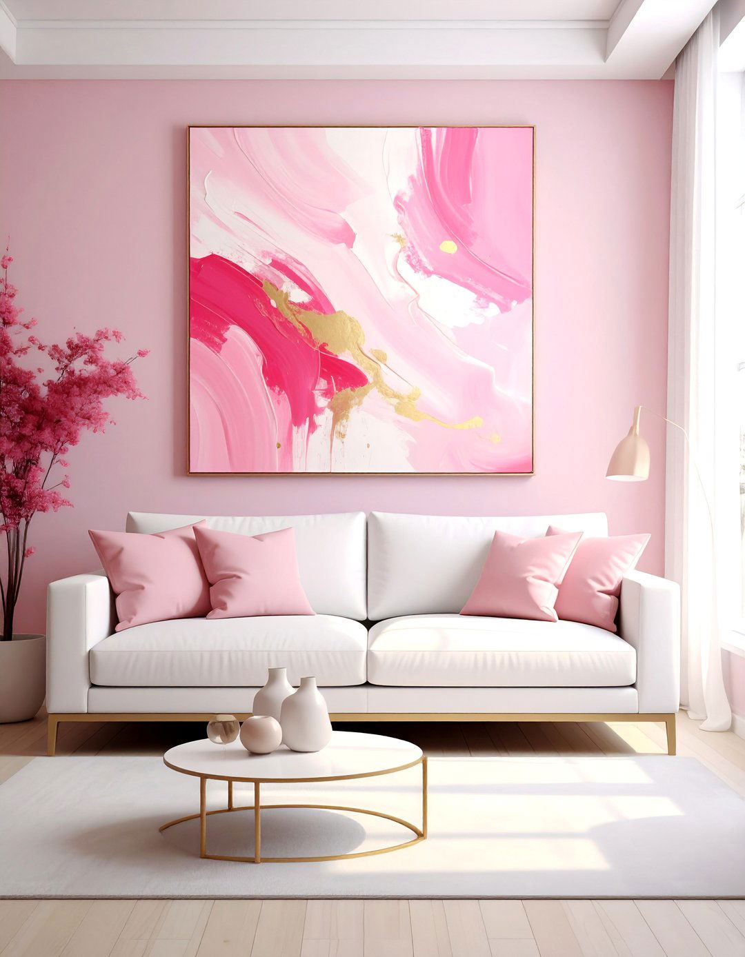 Modern Pink and White Abstract Art - 20 Pink and White Living Room Ideas for a Cozy Look