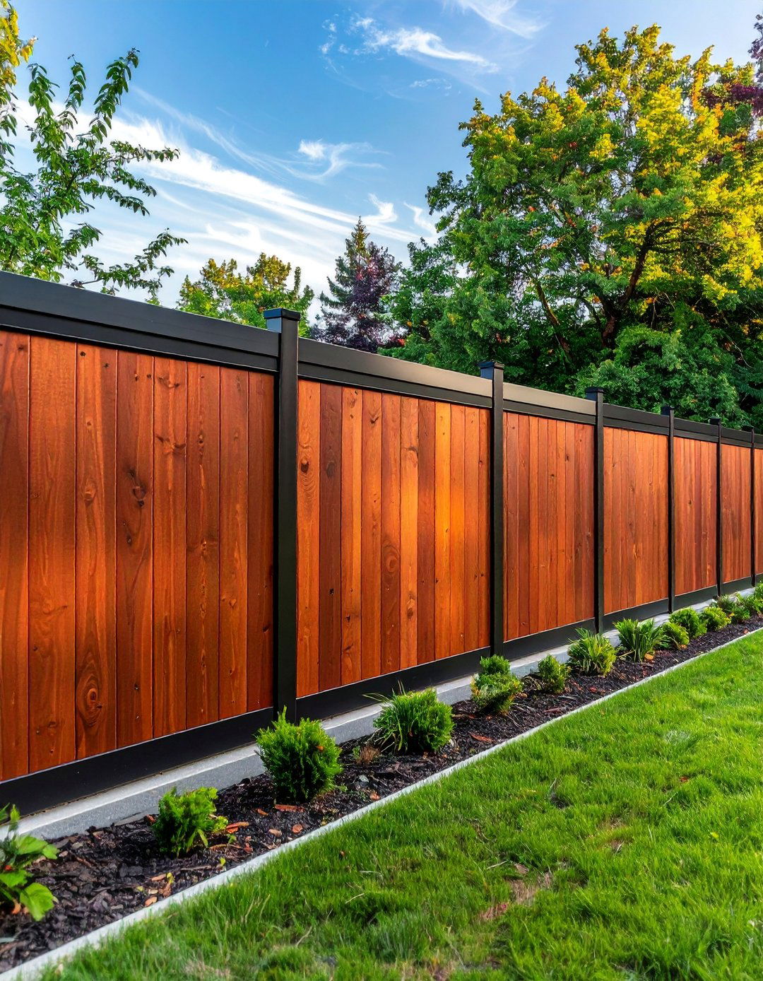 Modern Privacy Fence with Metal Trim - 25 Metal and Wood Fence Ideas for Your Outdoor Space