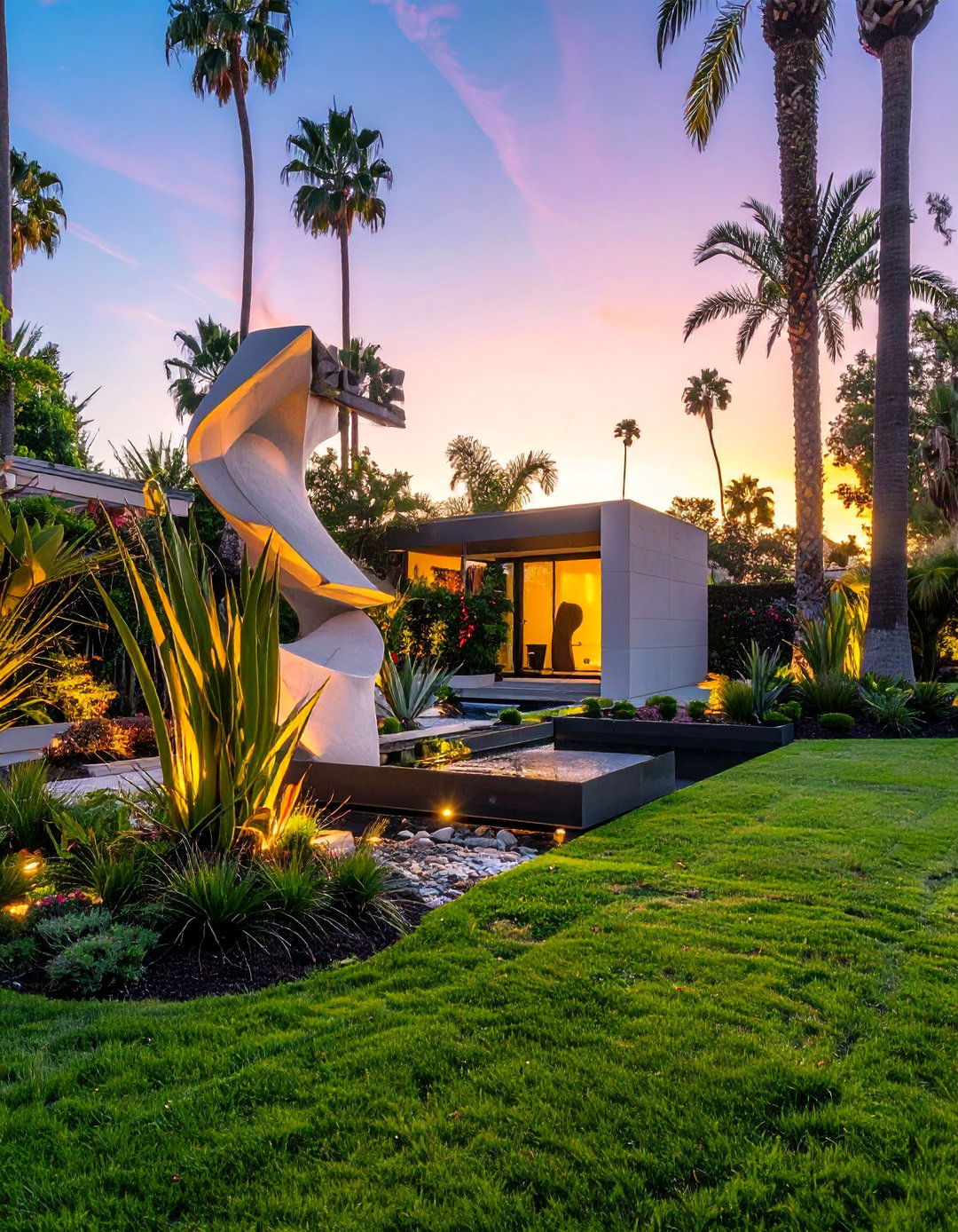 Modern Sculpture Garden Display - 30 Front Yard Palm Tree Landscape Design Ideas