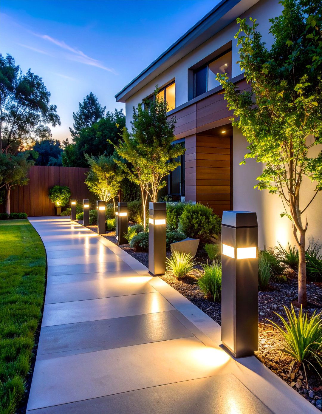 Modern Solar Bollard Arrays - 40 Backyard Lighting Ideas to Illuminate Your Space