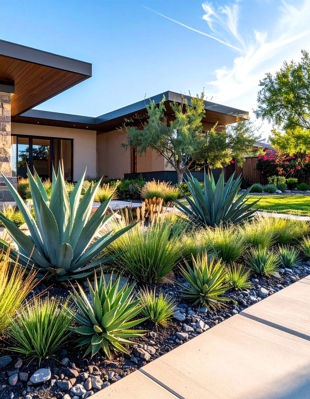 Modern Xeriscaping with Architectural Plants - 40 Front Yard Landscaping Ideas to Boost Curb Appeal