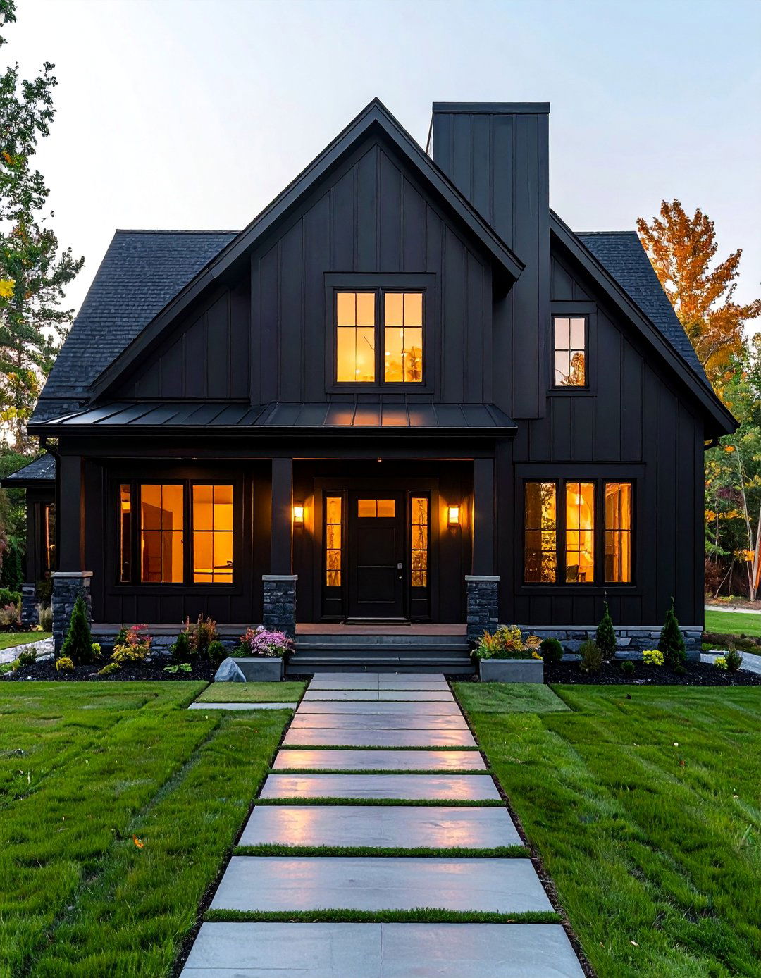 Monochromatic Black on Black Design - 40 Black Modern Farmhouse Exterior Design Ideas for a Sleek Look